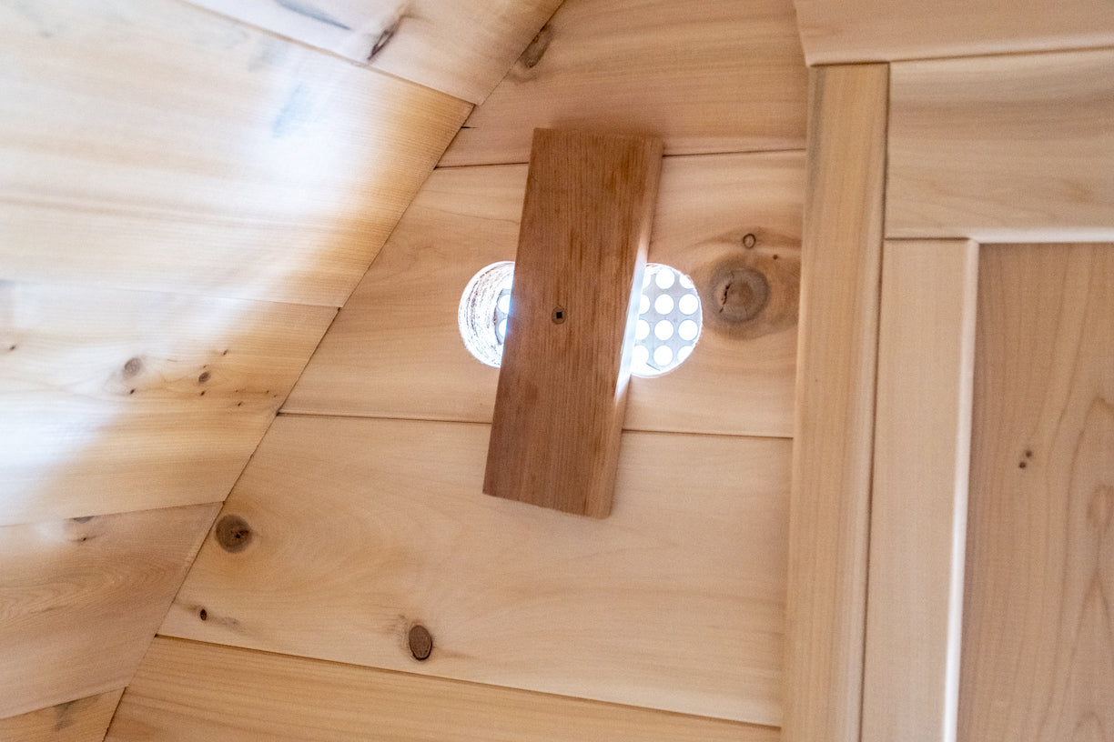 Interior of sauna with vent open all the way