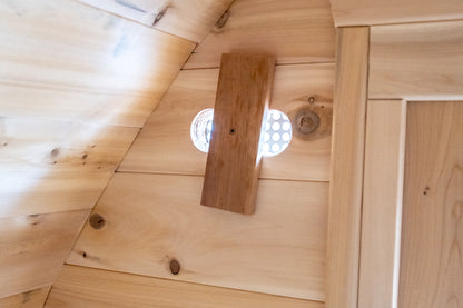 Interior of sauna with vent open all the way