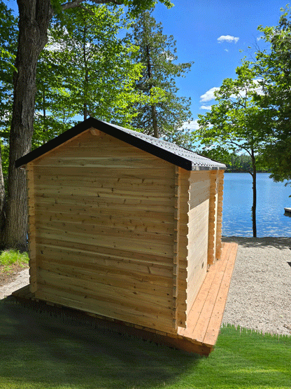 Rear of wooden sauna with changeroom