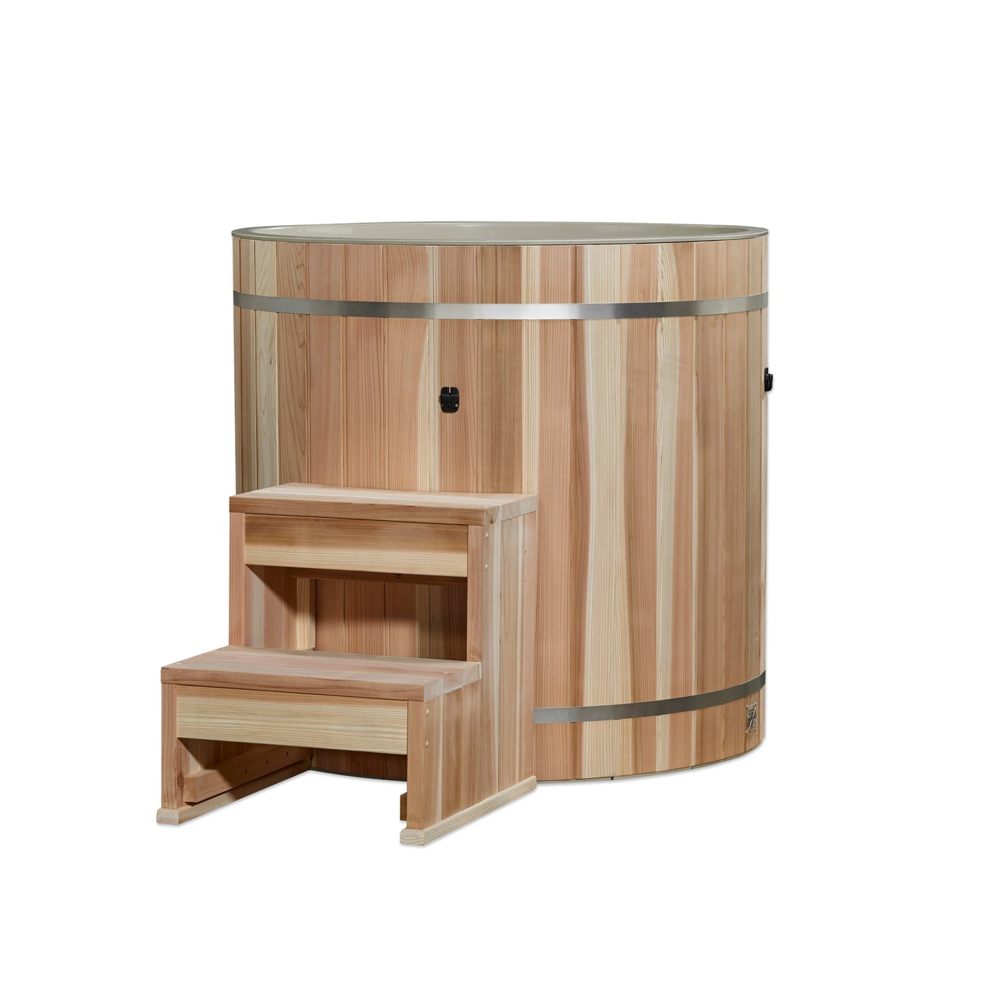 Dynamic Cold Therapy Barrel - Plastic with Pacific Cedar Exterior
round cold plunge tub (DCT-B-042-PLPC-34) with steps