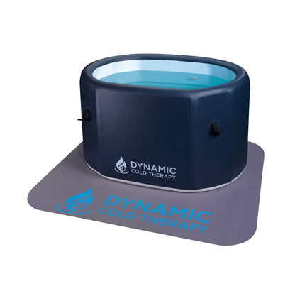 Navy blue inflatable Dynamic Cold Therapy DCT-IO-0523 oval cold plunge tub filled with water on white background