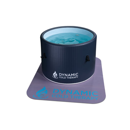 Navy blue inflatable Dynamic Cold Therapy DCT-IR-0403 round cold plunge filled with water on white background