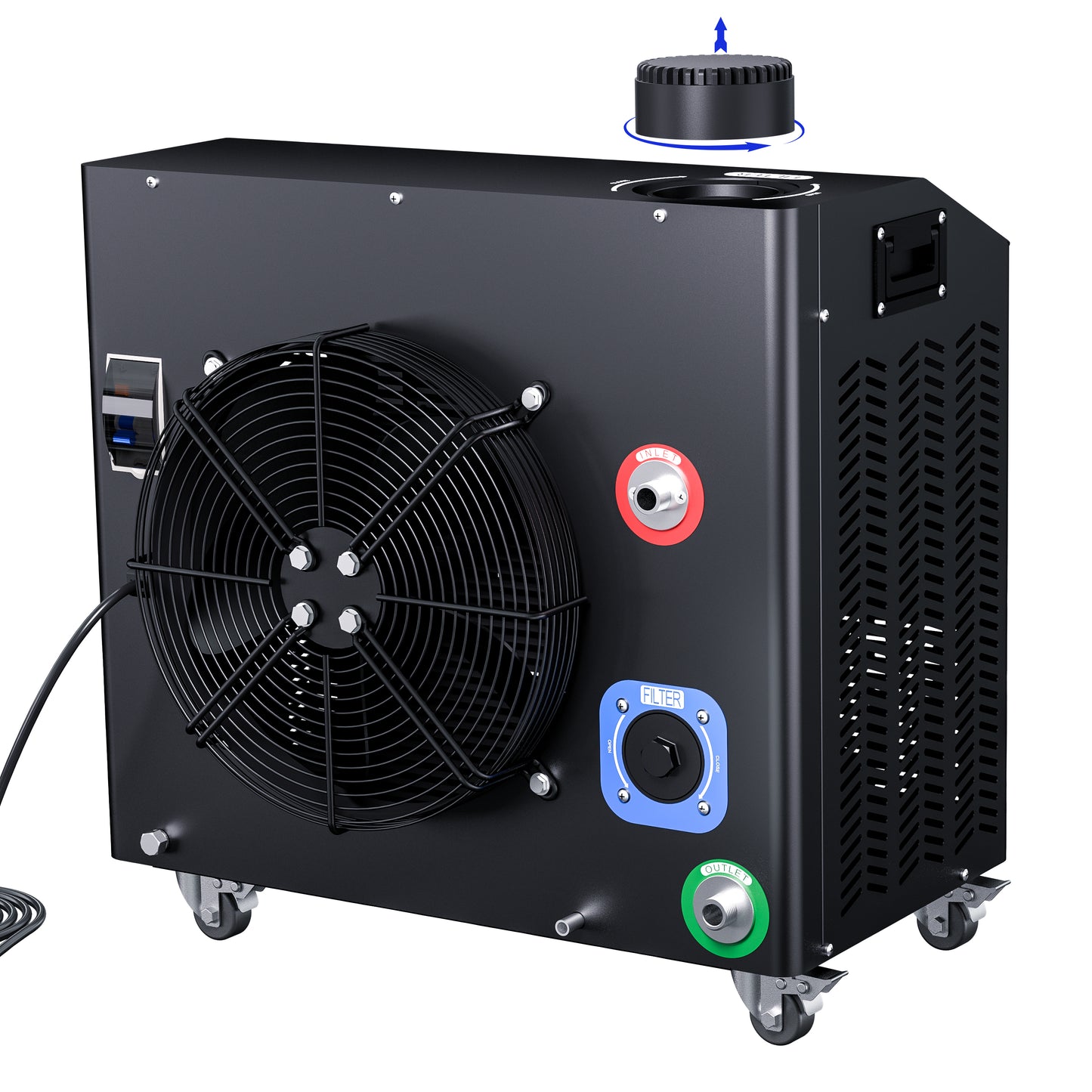 Rear and side of DCT-SY-10-PRO
Dynamic Cold Therapy chiller unit highlighting the filter on top