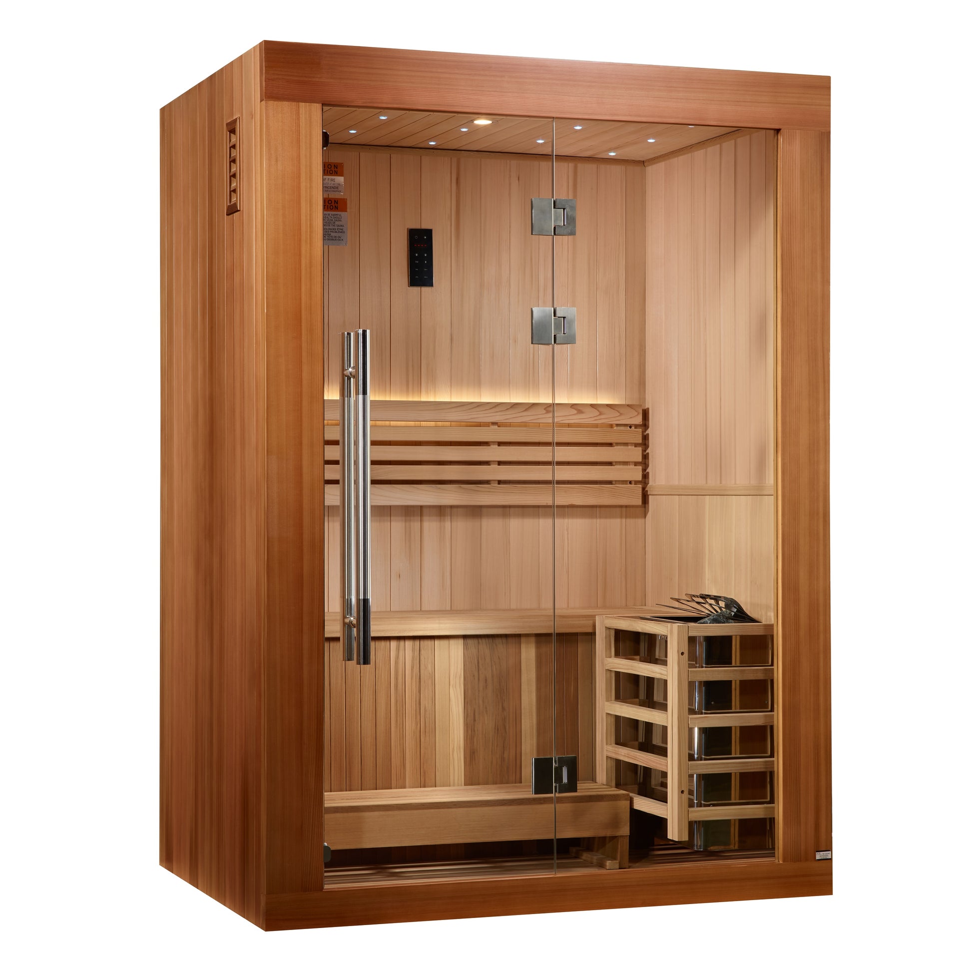 Golden Designs 2025 Updated "Sundsvall Edition" 2 Person Traditional Sauna - Canadian Red Cedar Interior and Pacific Premium Clear Cedar Exterior
