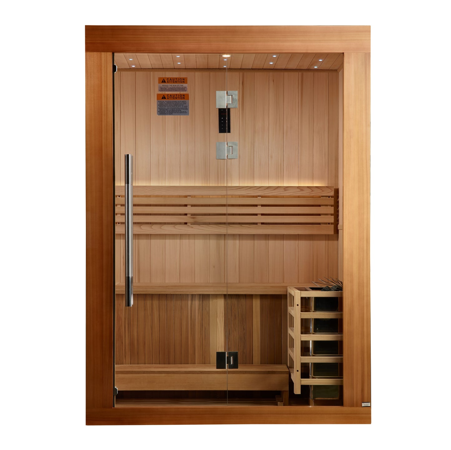 Golden Designs 2025 Updated "Sundsvall Edition" 2 Person Traditional Sauna - Canadian Red Cedar Interior and Pacific Premium Clear Cedar Exterior
