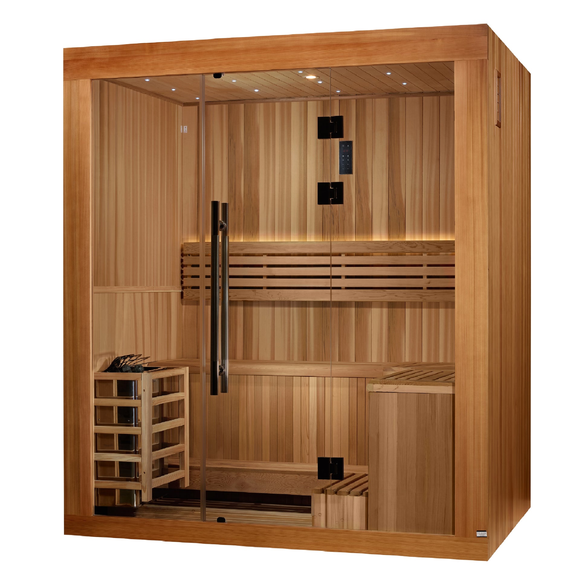 Golden Designs 2025 Updated "Copenhagen Edition" 3 Person Traditional Sauna - Canadian Red Cedar Interior and Pacific Premium Clear Cedar Exterior
