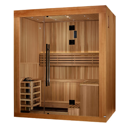 Golden Designs 2025 Updated "Copenhagen Edition" 3 Person Traditional Sauna - Canadian Red Cedar Interior and Pacific Premium Clear Cedar Exterior
