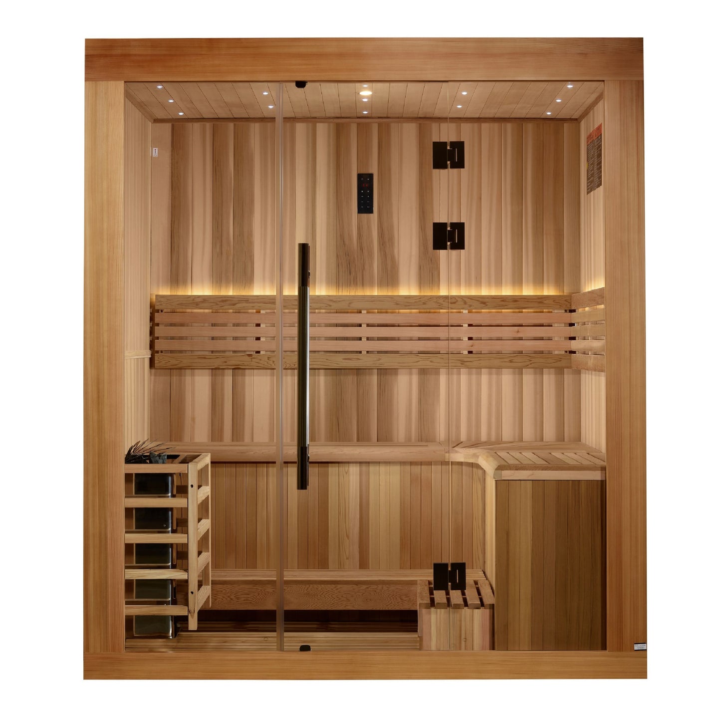 Golden Designs 2025 Updated "Copenhagen Edition" 3 Person Traditional Sauna - Canadian Red Cedar Interior and Pacific Premium Clear Cedar Exterior

