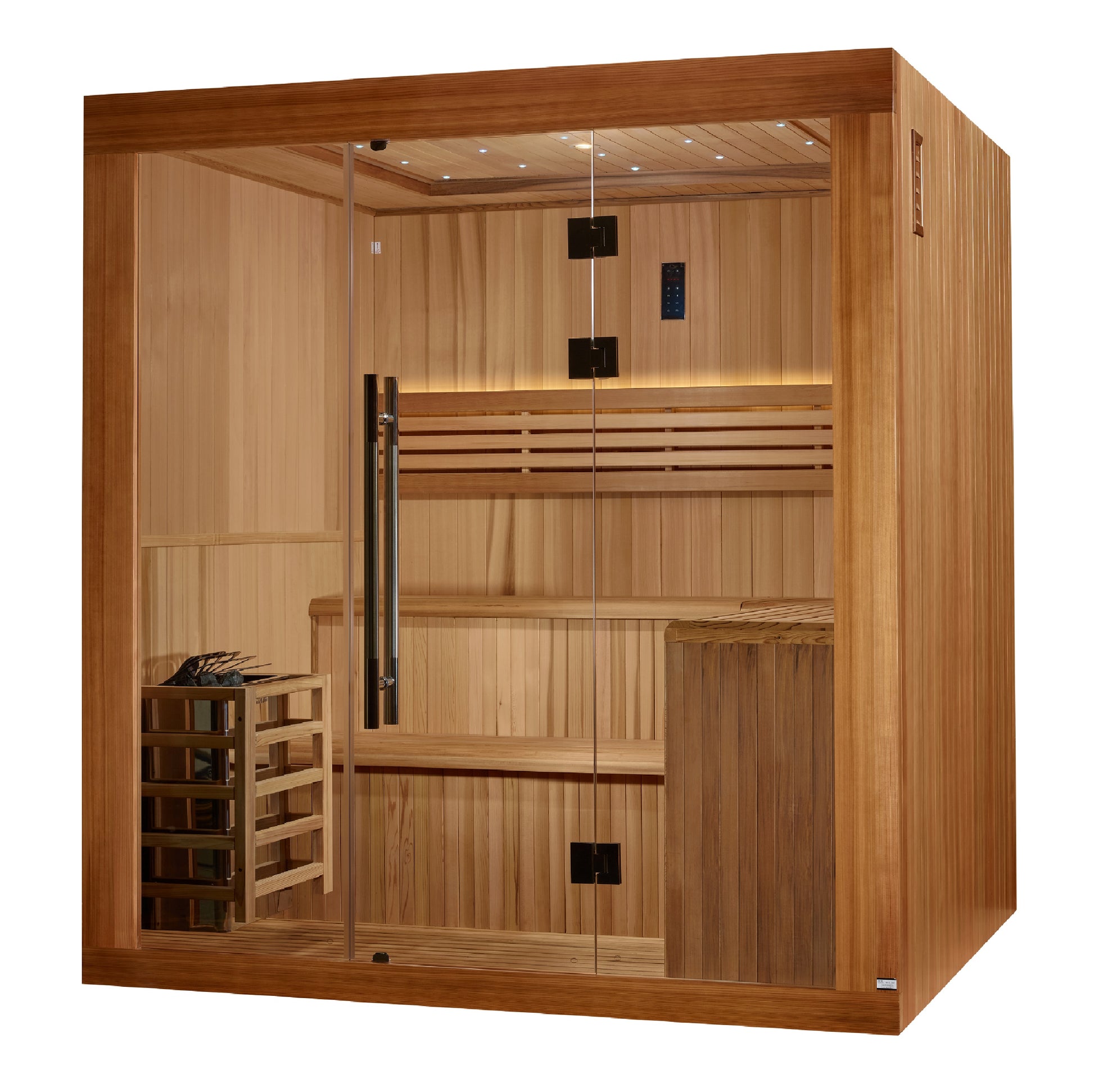 Golden Designs 2025 Updated "Osla Edition" 6 Person Traditional Sauna - Canadian Red Cedar Interior and Pacific Premium Clear Cedar Exterior
