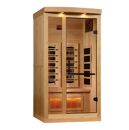 Golden Designs 1-2-Person Full Spectrum PureTech™ Near Zero EMF (Under 3MG) FAR Infrared Sauna with Himalayan Salt Bar (Canadian Hemlock) GDI-8010-03