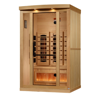 Golden Designs 2-Person Full Spectrum PureTech™ Near Zero EMF (Under 3MG) FAR Infrared Sauna with Himalayan Salt Bar (Canadian Hemlock) GDI-8020-03