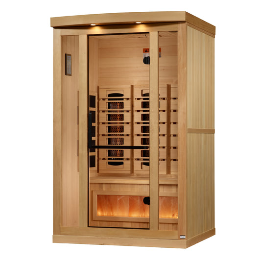 Golden Designs 2-Person Full Spectrum PureTech™ Near Zero EMF (Under 3MG) FAR Infrared Sauna with Himalayan Salt Bar (Canadian Hemlock) GDI-8020-03