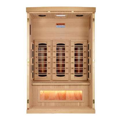 Golden Designs 2-Person Full Spectrum PureTech™ Near Zero EMF (Under 3MG) FAR Infrared Sauna with Himalayan Salt Bar (Canadian Hemlock) GDI-8020-03
