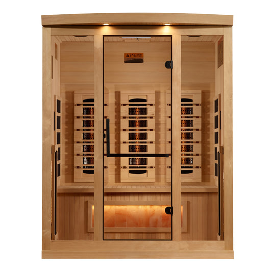 Golden Designs 3-Person Full Spectrum PureTech™ Near Zero EMF (Under 3MG) FAR Infrared Sauna with Himalayan Salt Bar (Canadian Hemlock) GDI-8030-03
