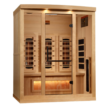 Golden Designs 3-Person Full Spectrum PureTech™ Near Zero EMF (Under 3MG) FAR Infrared Sauna with Himalayan Salt Bar (Canadian Hemlock) GDI-8030-03
