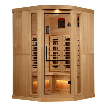 Golden Designs 3-Person Corner Full Spectrum PureTech™ Near Zero EMF (Under 3MG) FAR Infrared Sauna with Himalayan Salt Bar (Canadian Hemlock) GDI-8035-03