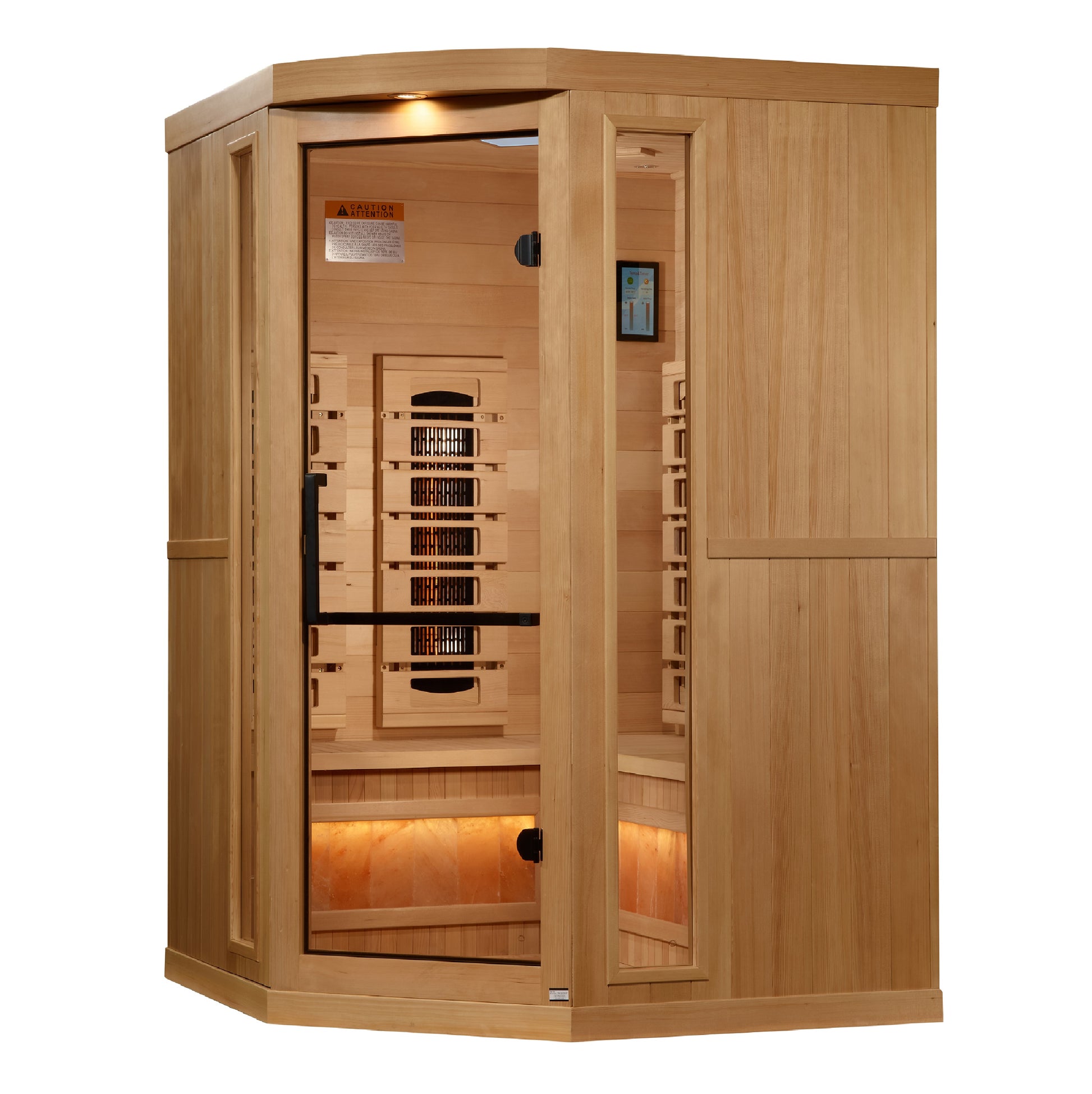 Golden Designs 3-Person Corner Full Spectrum PureTech™ Near Zero EMF (Under 3MG) FAR Infrared Sauna with Himalayan Salt Bar (Canadian Hemlock) GDI-8035-03
