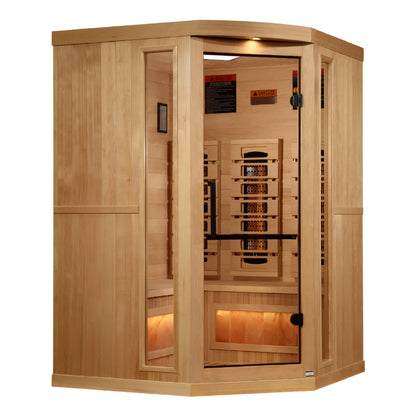 Golden Designs 3-Person Corner Full Spectrum PureTech™ Near Zero EMF (Under 3MG) FAR Infrared Sauna with Himalayan Salt Bar (Canadian Hemlock) GDI-8035-03