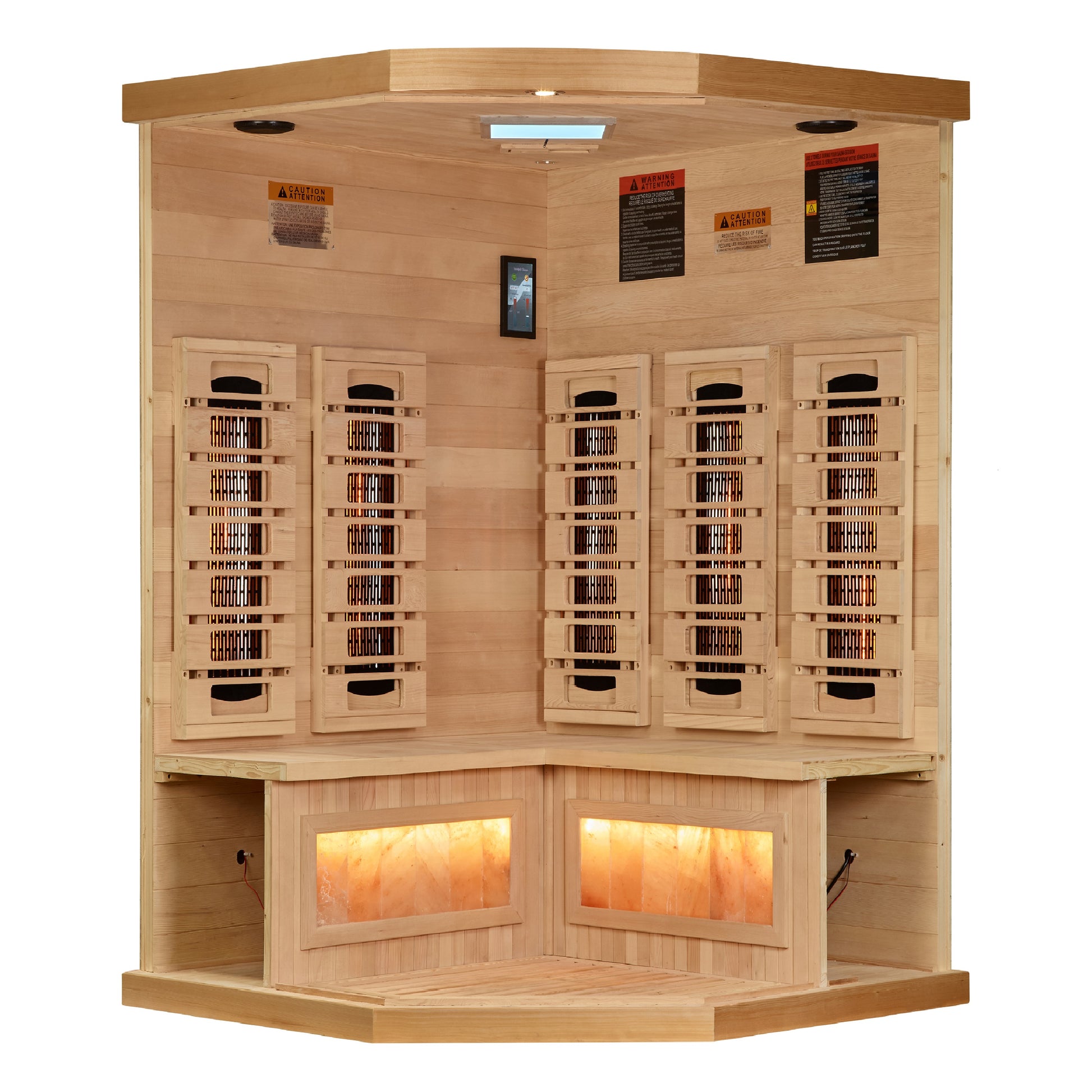 Golden Designs 3-Person Corner Full Spectrum PureTech™ Near Zero EMF (Under 3MG) FAR Infrared Sauna with Himalayan Salt Bar (Canadian Hemlock) GDI-8035-03