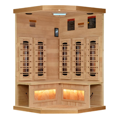 Golden Designs 3-Person Corner Full Spectrum PureTech™ Near Zero EMF (Under 3MG) FAR Infrared Sauna with Himalayan Salt Bar (Canadian Hemlock) GDI-8035-03