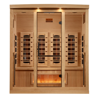 Golden Designs 4-Person Full Spectrum PureTech™ Near Zero EMF (Under 3MG) FAR Infrared Sauna with Himalayan Salt Bar (Canadian Hemlock) GDI-8040-03
