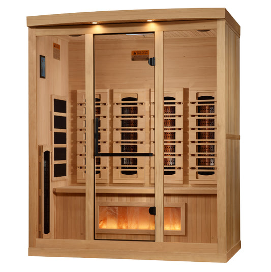 Golden Designs 4-Person Full Spectrum PureTech™ Near Zero EMF (Under 3MG) FAR Infrared Sauna with Himalayan Salt Bar (Canadian Hemlock) GDI-8040-03
