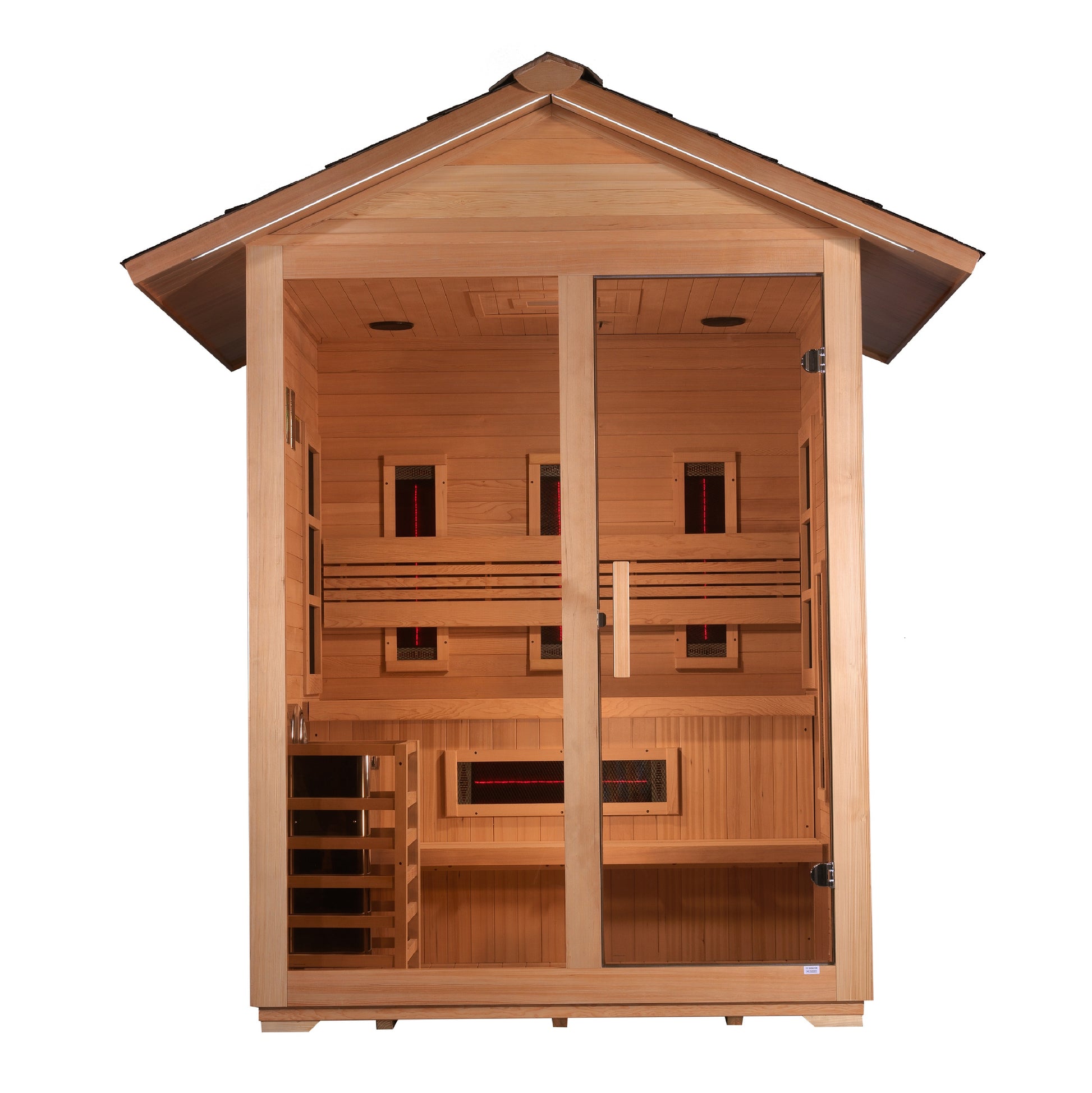 Golden Designs "Carinthia" 3 Person Hybrid (PureTech™ Full Spectrum IR or Traditional Stove) Outdoor Sauna -  Canadian Hemlock
