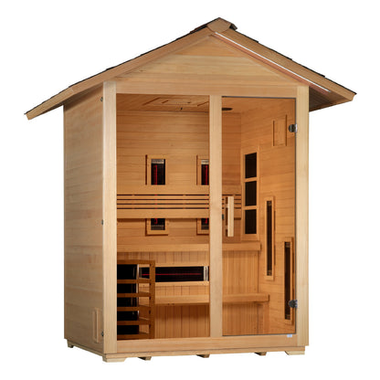 Golden Designs "Carinthia" 3 Person Hybrid (PureTech™ Full Spectrum IR or Traditional Stove) Outdoor Sauna -  Canadian Hemlock
