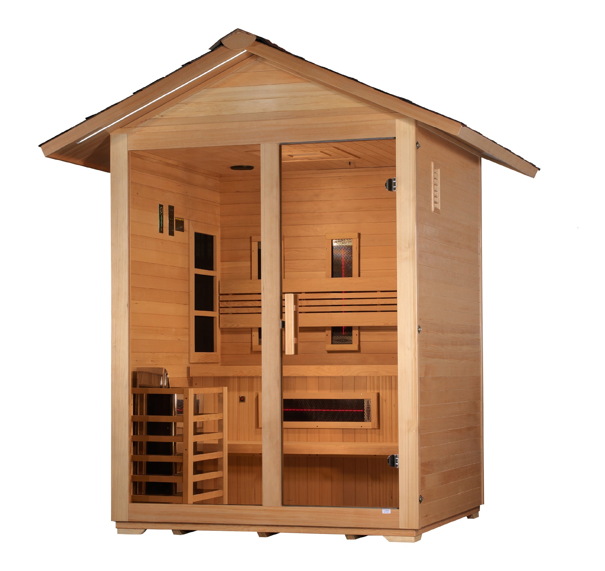 Golden Designs "Carinthia" 3 Person Hybrid (PureTech™ Full Spectrum IR or Traditional Stove) Outdoor Sauna -  Canadian Hemlock (GDI-8123-01)
