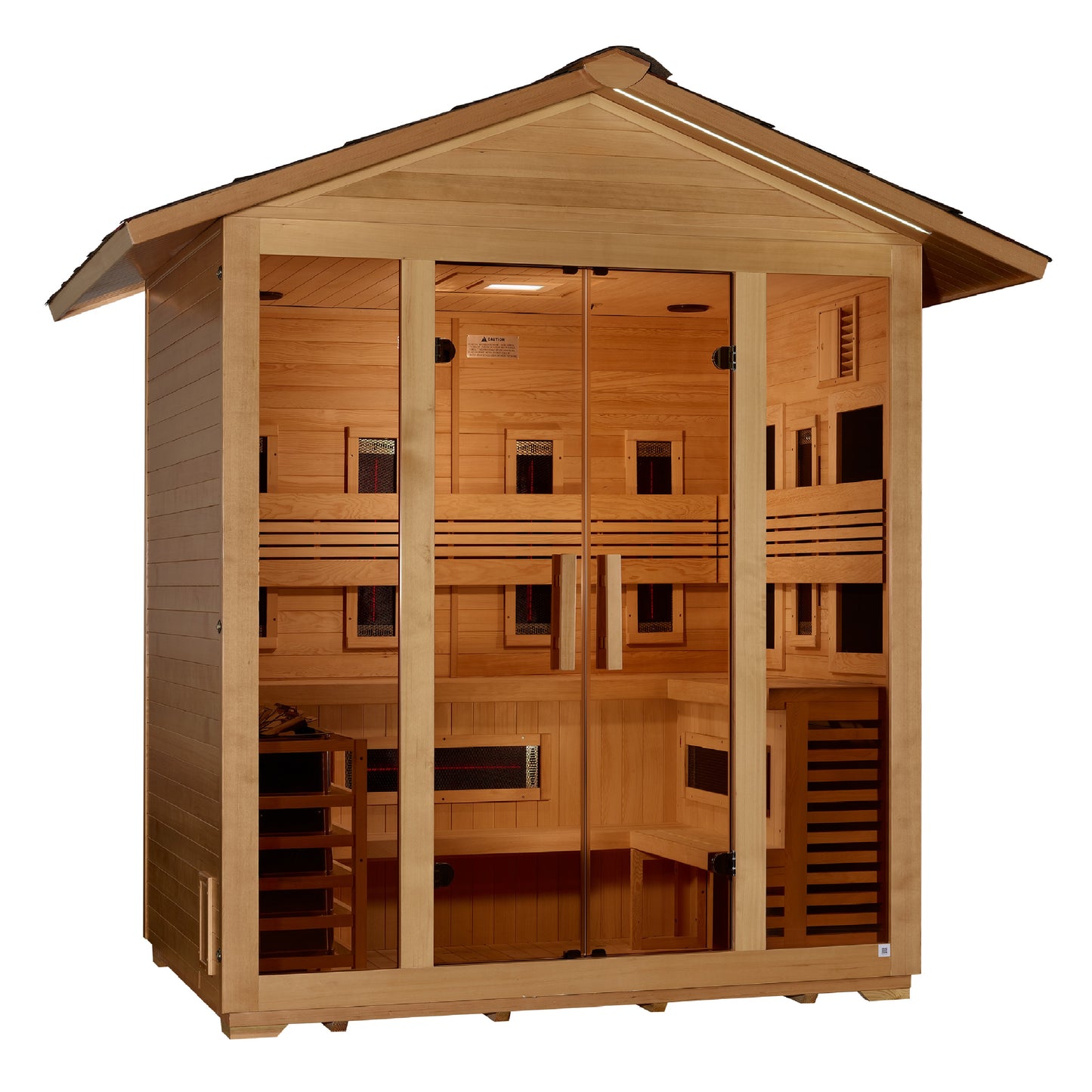 Golden Designs "Gargellen" 5 Person Hybrid (PureTech™ Full Spectrum IR or Traditional Stove) Outdoor Sauna -  Canadian Hemlock
