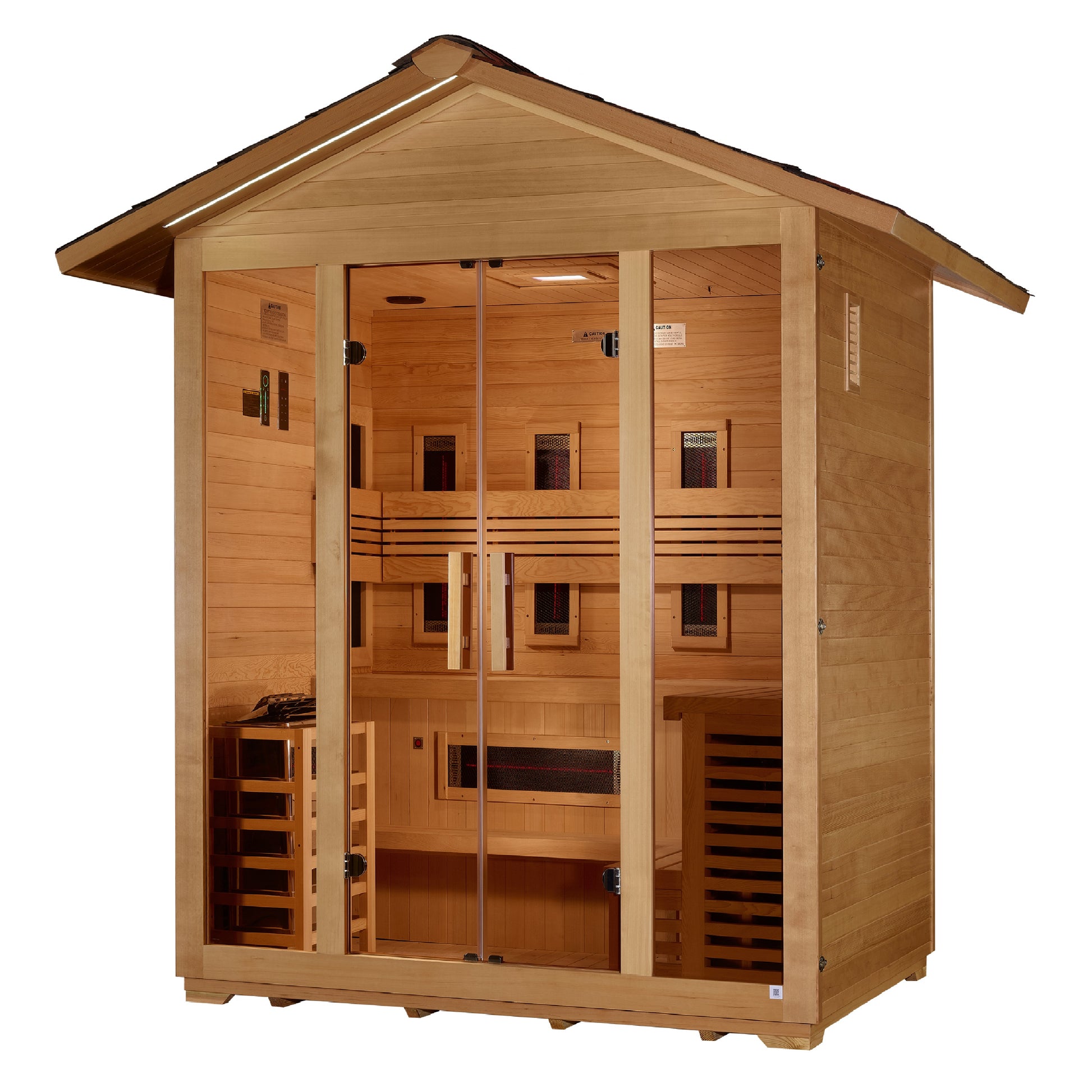 Golden Designs "Gargellen" 5 Person Hybrid (PureTech™ Full Spectrum IR or Traditional Stove) Outdoor Sauna -  Canadian Hemlock
