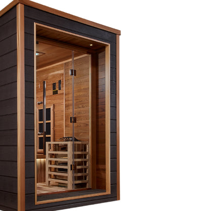 Golden Designs Karlstad 6 Person Hybrid (PureTech™ Full Spectrum IR or Traditional Stove) Outdoor Sauna (GDI-8226-01) - Canadian Red Cedar Interior
