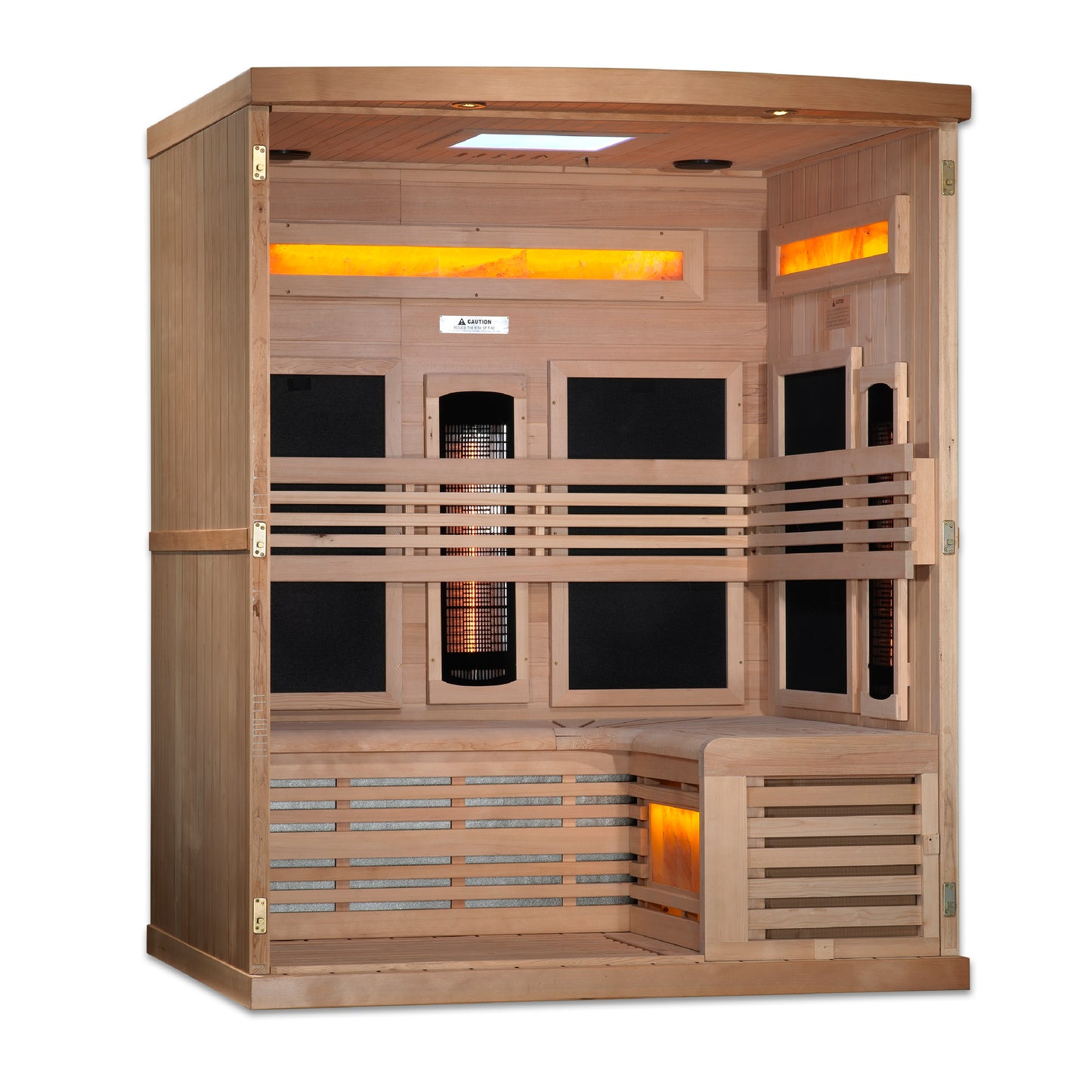 Golden Designs 3-Person Full Spectrum PureTech™ Near Zero EMF (Under 3MG) FAR Infrared Sauna with Himalayan Salt Bar (Canadian Hemlock) GDI-8230-01
