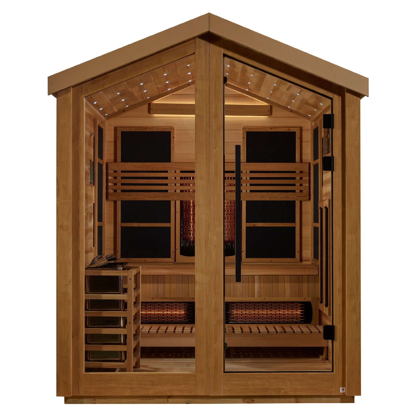 Golden Designs Loviisa 3 Person Hybrid (PureTech™ Full Spectrum IR or Traditional Stove) Outdoor Sauna (GDI-8523-01) - Canadian Red Cedar Interior