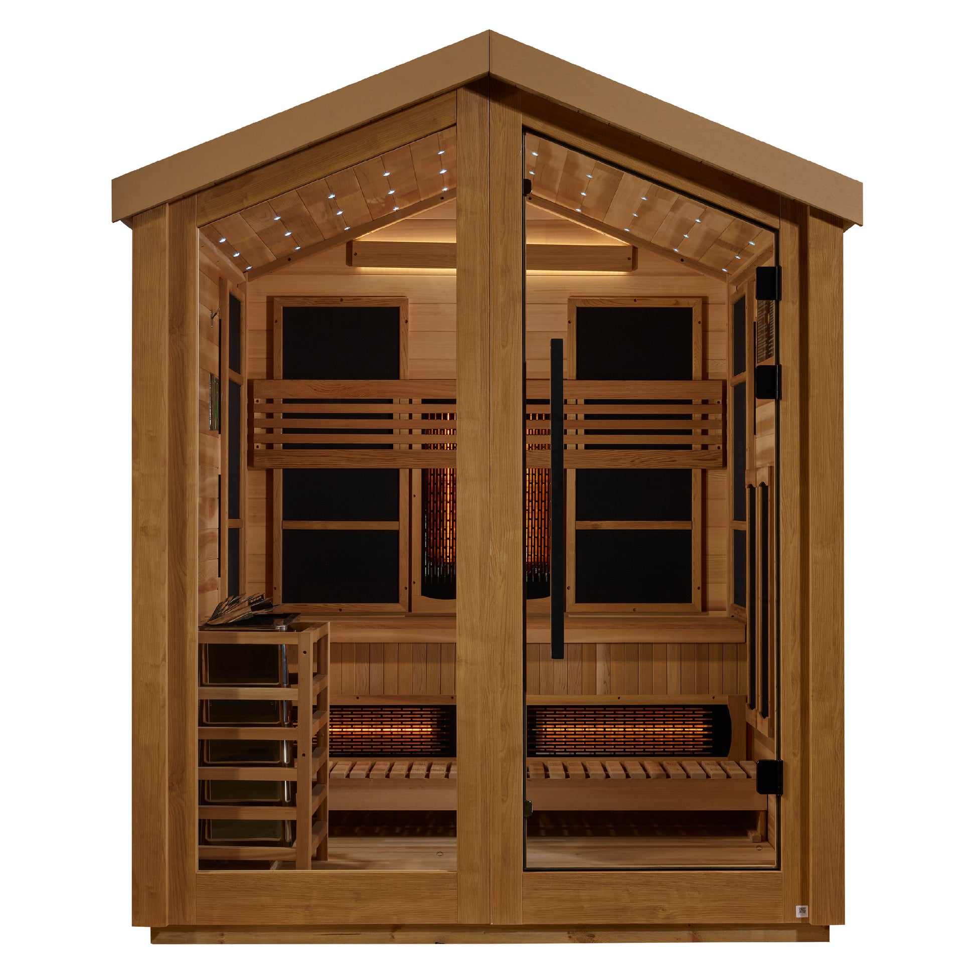 Golden Designs Loviisa 3 Person Hybrid (PureTech™ Full Spectrum IR or Traditional Stove) Outdoor Sauna (GDI-8523-01) - Canadian Red Cedar Interior