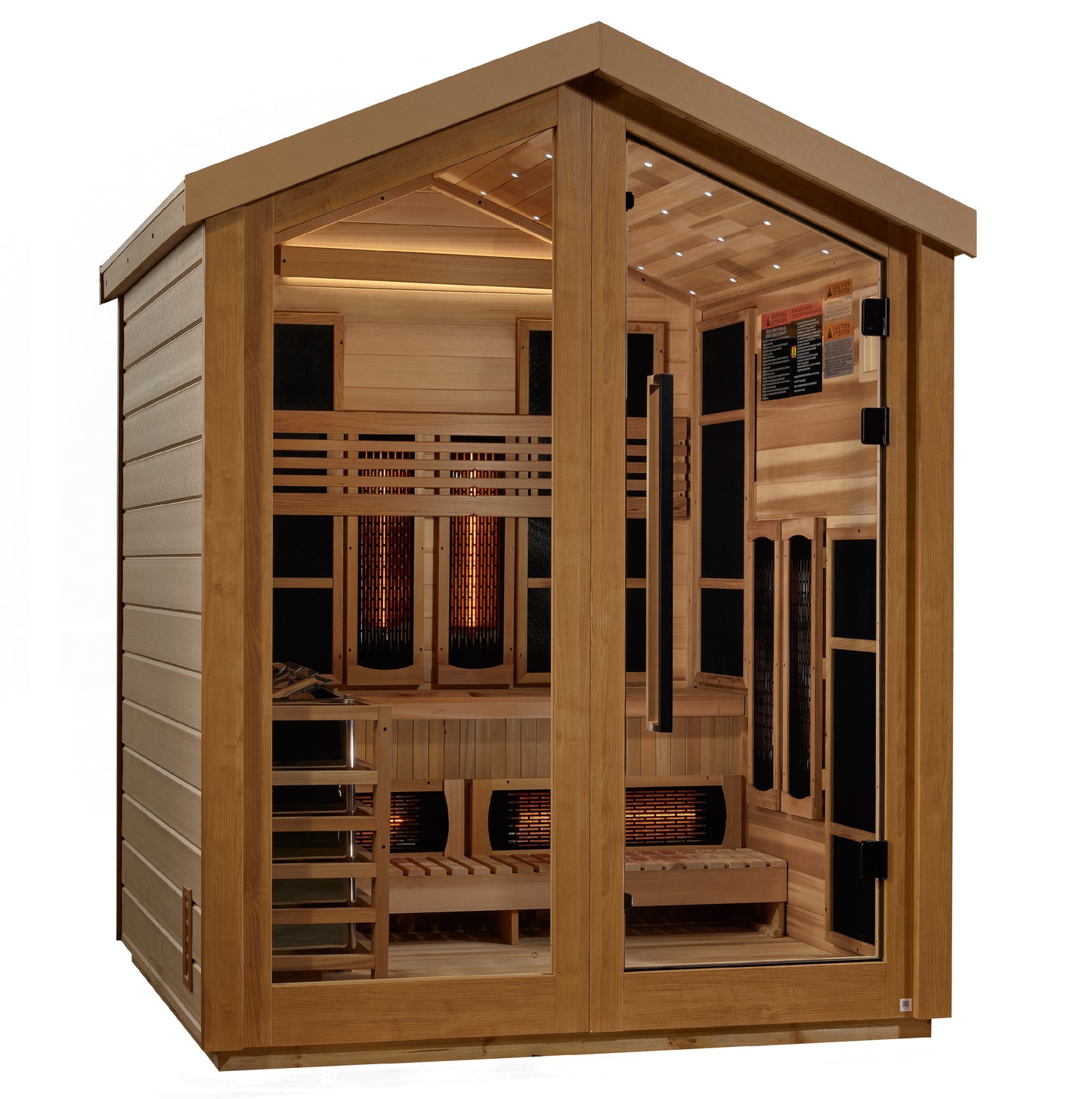 Golden Designs Loviisa 3 Person Hybrid (PureTech™ Full Spectrum IR or Traditional Stove) Outdoor Sauna (GDI-8523-01) - Canadian Red Cedar Interior
