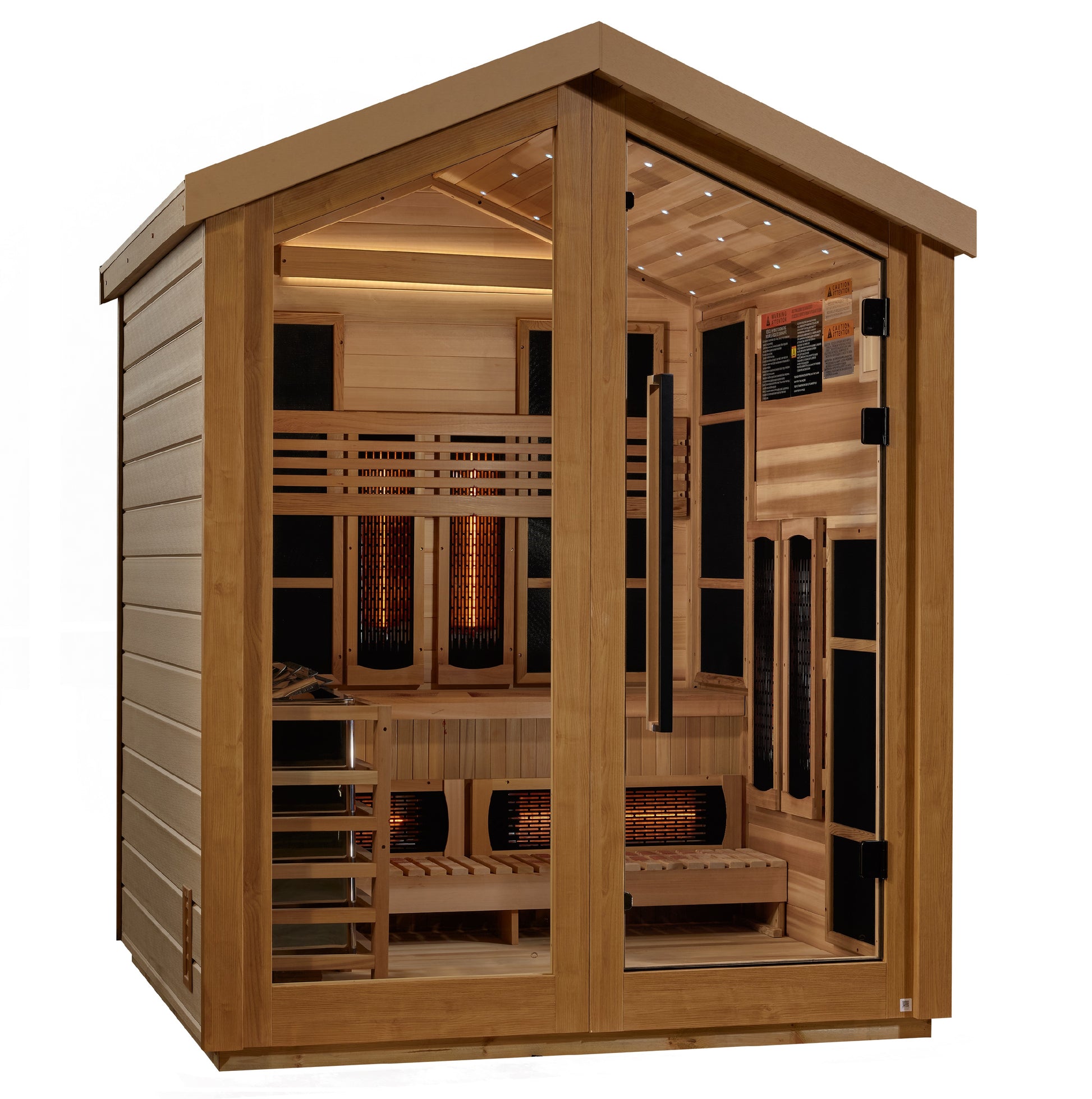 Golden Designs Loviisa 3 Person Hybrid (PureTech™ Full Spectrum IR or Traditional Stove) Outdoor Sauna (GDI-8523-01) - Canadian Red Cedar Interior
