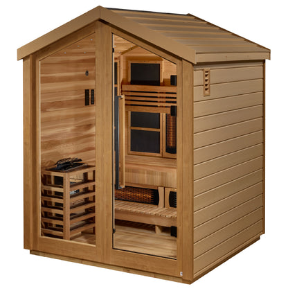 Golden Designs Loviisa 3 Person Hybrid (PureTech™ Full Spectrum IR or Traditional Stove) Outdoor Sauna (GDI-8523-01) - Canadian Red Cedar Interior
