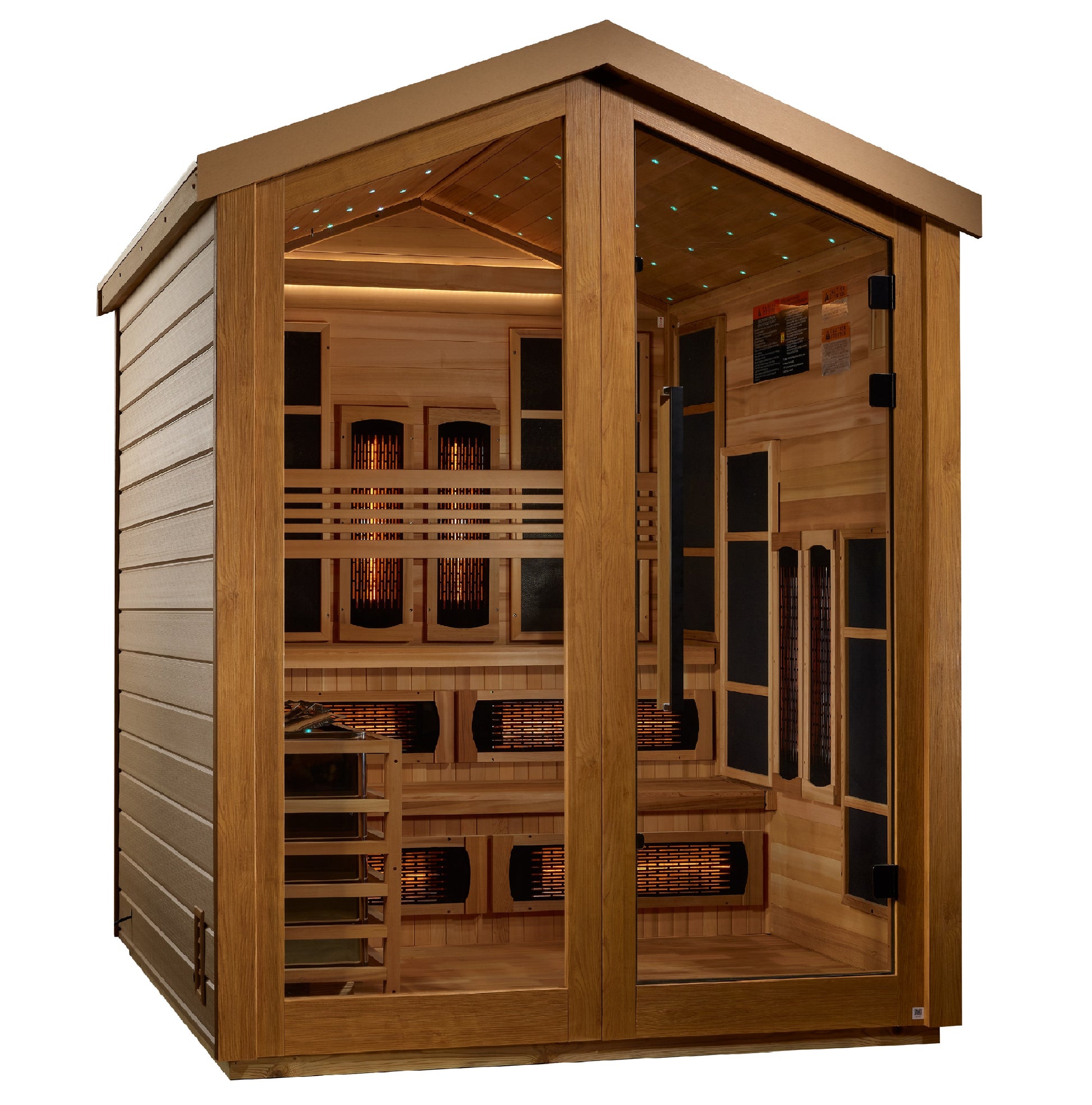 Golden Designs Kaskinen 6 Person Hybrid (PureTech™ Full Spectrum IR or Traditional Stove) Outdoor Sauna (GDI-8526-01) - Canadian Red Cedar Interior
