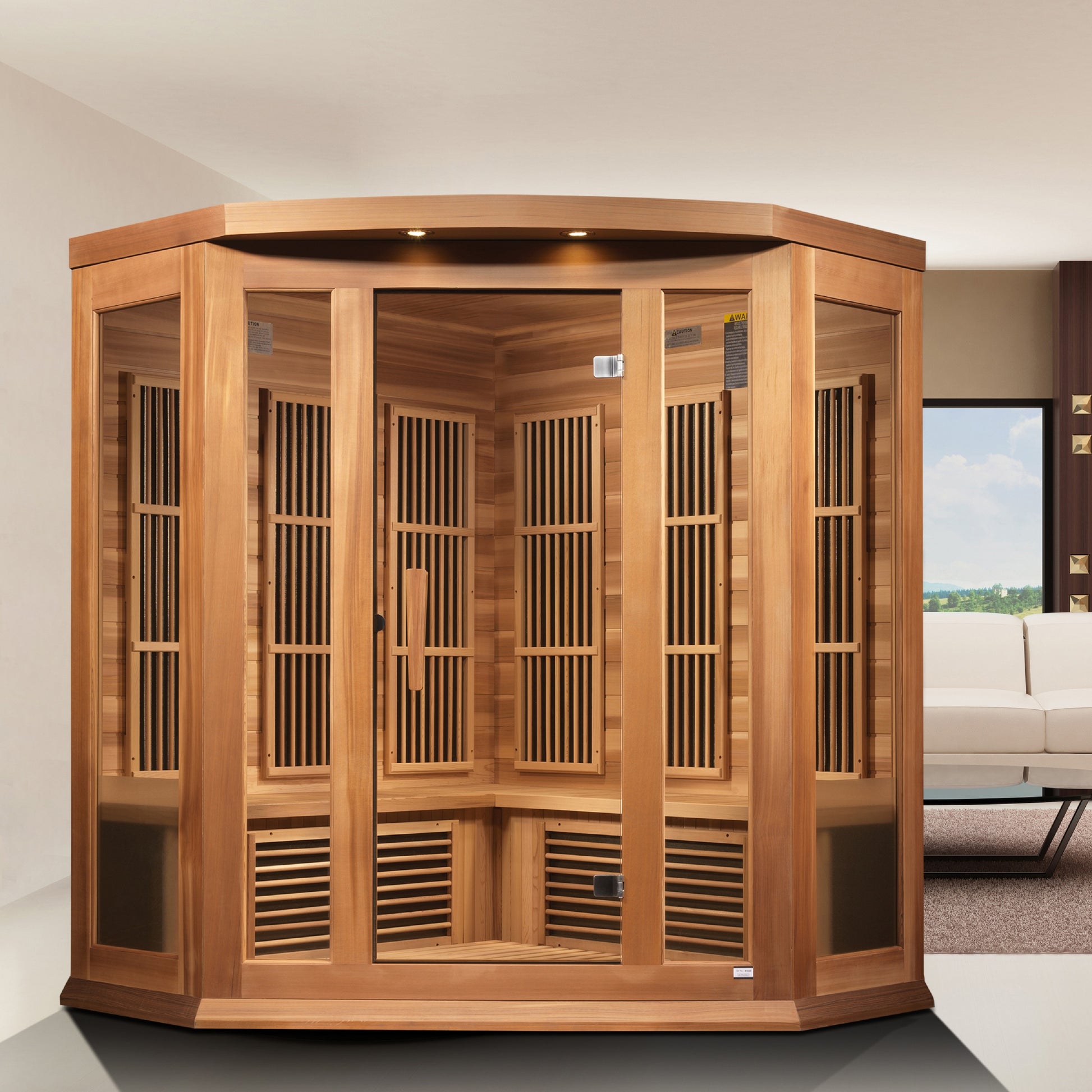 Maxxus 3-Person Corner Near Zero EMF (Under 3MG) FAR Infrared Sauna (Canadian Red Cedar) MX-K356-01-ZF CED