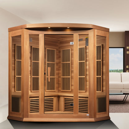 Maxxus 3-Person Corner Near Zero EMF (Under 3MG) FAR Infrared Sauna (Canadian Red Cedar) MX-K356-01-ZF CED