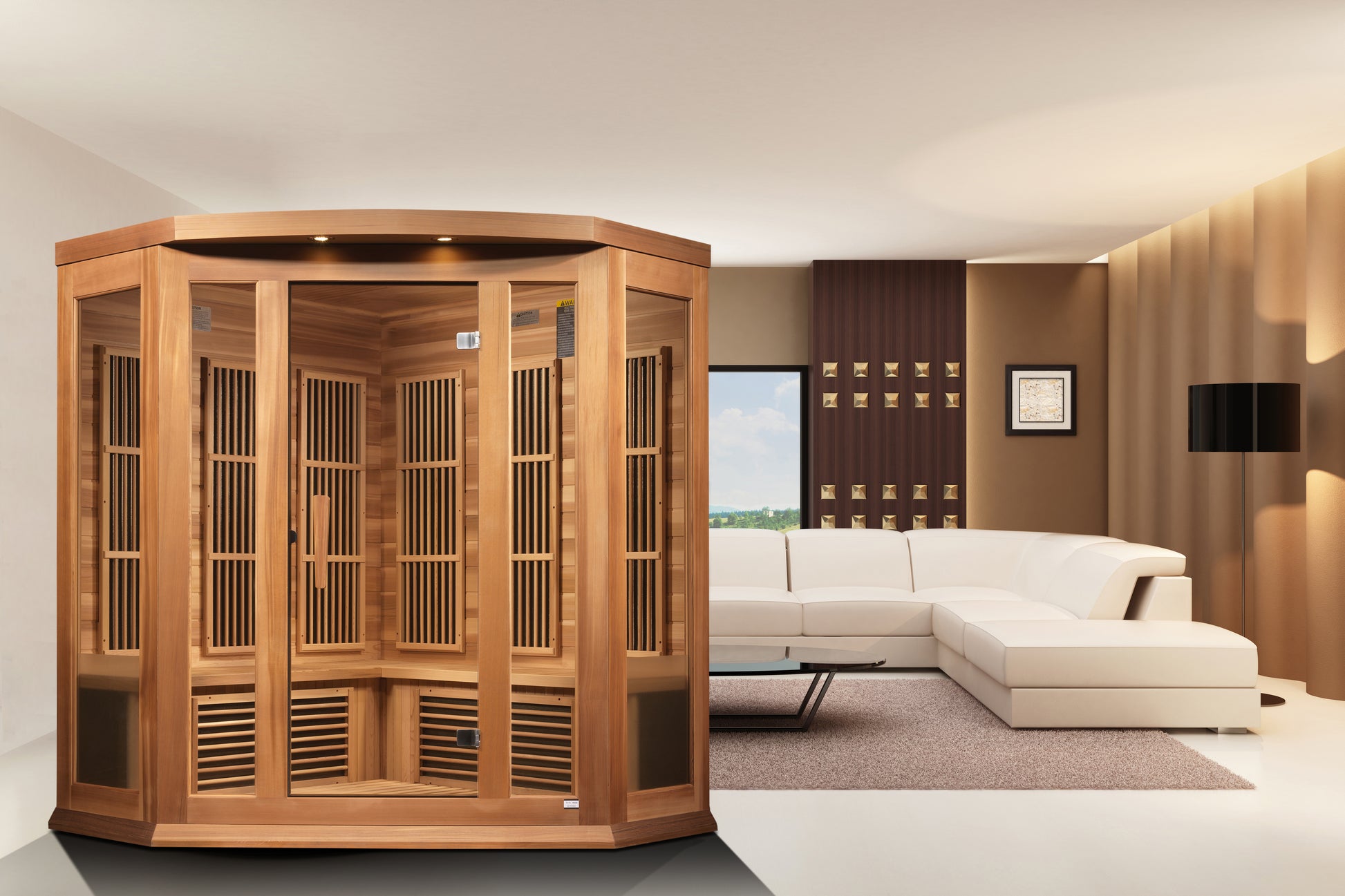 Maxxus 3-Person Corner Near Zero EMF (Under 3MG) FAR Infrared Sauna (Canadian Red Cedar) MX-K356-01-ZF CED