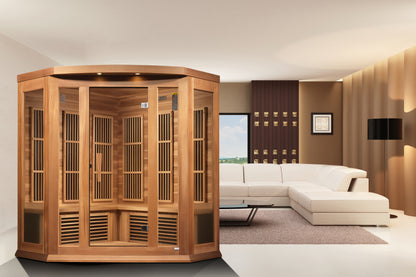 Maxxus 3-Person Corner Near Zero EMF (Under 3MG) FAR Infrared Sauna (Canadian Red Cedar) MX-K356-01-ZF CED