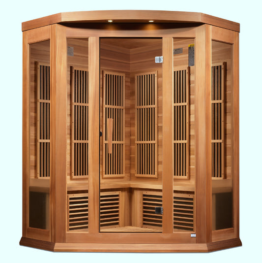 Maxxus 3-Person Corner Near Zero EMF (Under 3MG) FAR Infrared Sauna (Canadian Red Cedar) MX-K356-01-ZF CED