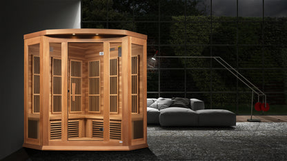 Maxxus 3-Person Corner Near Zero EMF (Under 3MG) FAR Infrared Sauna (Canadian Red Cedar)
