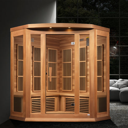 Maxxus 3-Person Corner Near Zero EMF (Under 3MG) FAR Infrared Sauna (Canadian Red Cedar)
