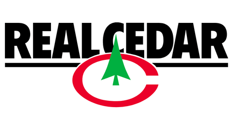 Real Cedar logo with a green tree inside a red circle on a white background